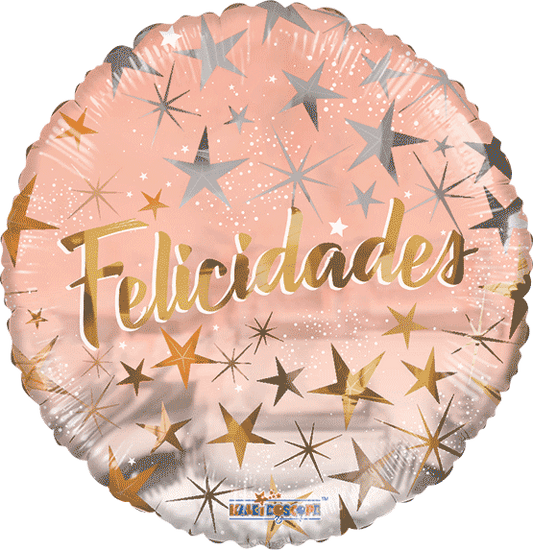 Globo Felicidades Estrellas Rose Gold 18 pulgadas helio