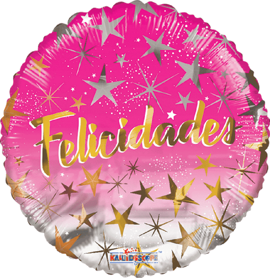Globo Felicidades Estrellas Rosa 18 pulgadas helio