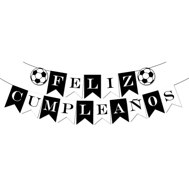 Bánner Feliz Cumpleaños Blanco y Negro Fútbol