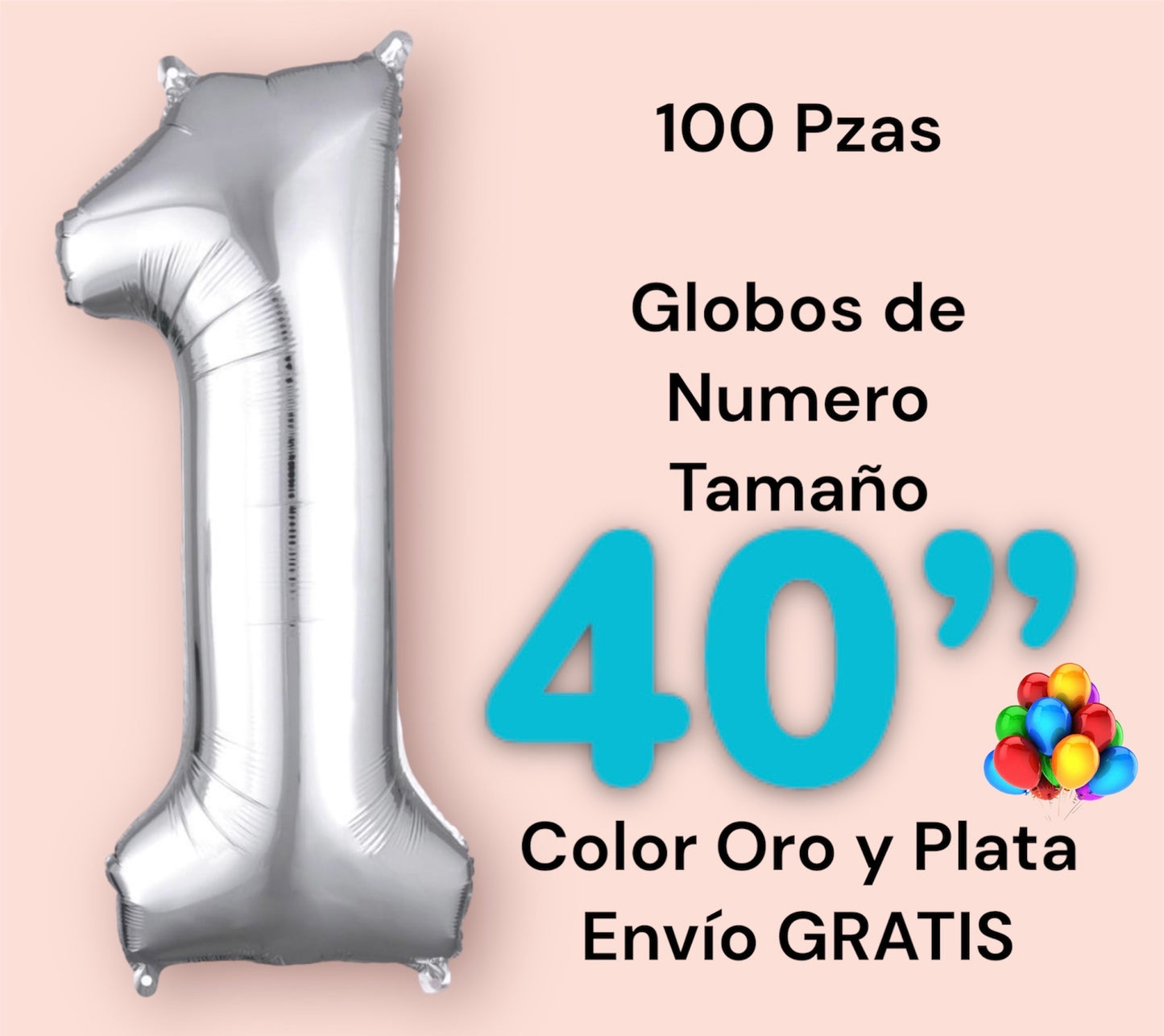 Paquete 100 globos 40” Color Oro y Plata