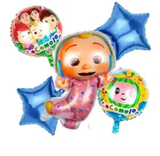 Kit de Cumpleaños Globos Cocomelon económico 5 Pzas